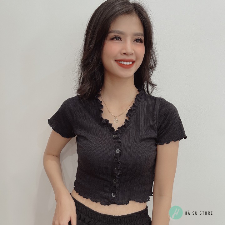 (Ảnh+ Video Thật) Áo Crotop Nữ Kiểu Thun Gân Cổ Bèo, Thiết kế kẻ trung, Năng động, Cá tính