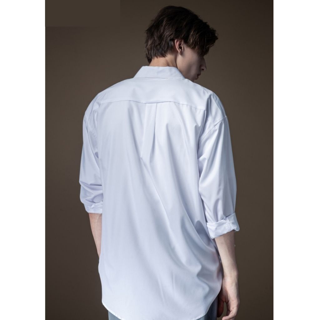 Áo sơ mi nam ANYOUNG - Áo sơ mi dài tay unisex from rộng đen trắng ASM27
