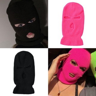 Mũ mặt nạ bằng len thiết kế ba lỗ giữ ấm chống gió cho hoạt động ngoài trời phong cách thời trang