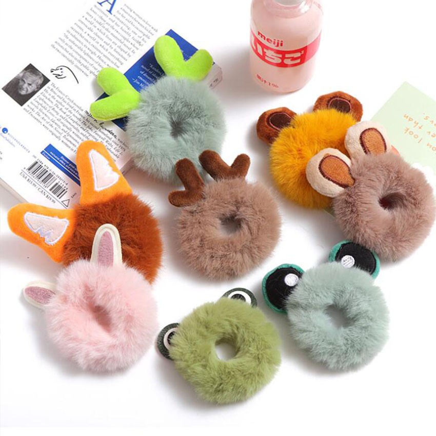 Dây buộc tóc độ co giãn cao phối vải lông kiểu hình động vật dễ thương dành cho bạn gái