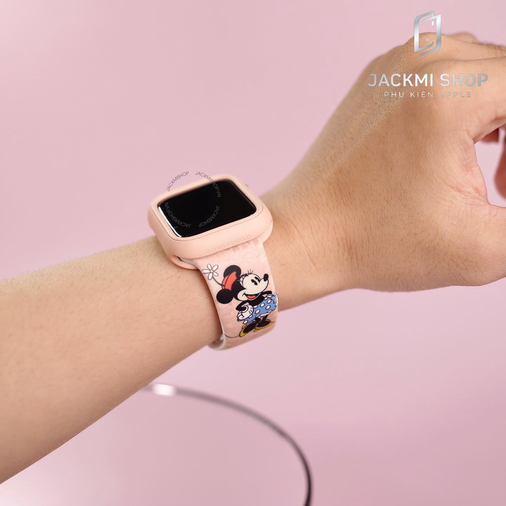 [COMBO 2 MÓN MICKEY HỒNG] DÂY SILICON HỌA TIẾT CHO APPLE WATCH + ỐP VIỀN RHINOSHIELD CHO APPLE WATCH