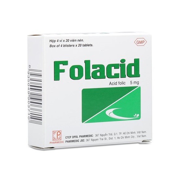 Bổ máu, ngăn ngừa thiếu máu Folacid 5mg cho trẻ em, người lớn, phụ nữ có thai ( Hộp 80 viên)