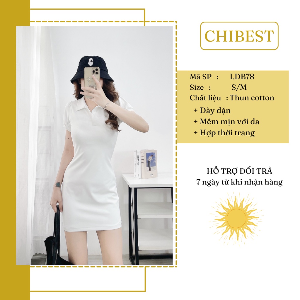 Đầm body Tay Ngắn bồng Cổ Polo Ôm Dáng  Thời Trang Cho Nữ CHIBEST LDB78