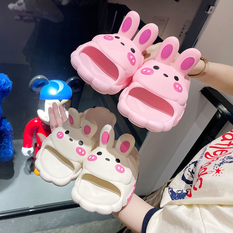 Oeggeo shop Dép Lê Mang Nhà Đế Phẳng Ba Chiều Thỏ F flop Cho Nữ