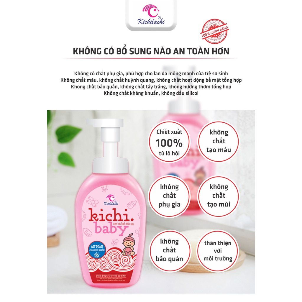 Nước rửa bình thảo mộc KICHILACHI, rửa bình và dụng cụ ăn dặm cho bé an toàn, không độc hại, hàng chuẩn công ty