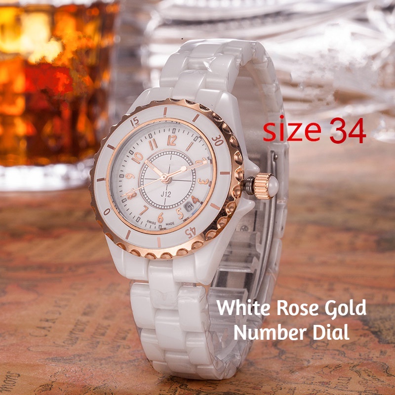 ĐỒNG HỒ NỮ UNISEX DÂY ĐÁ CERAMIC -MÀU ĐEN/TRẮNG - VỎ ROSEGOLD - SIZE 34MM / 40MM
