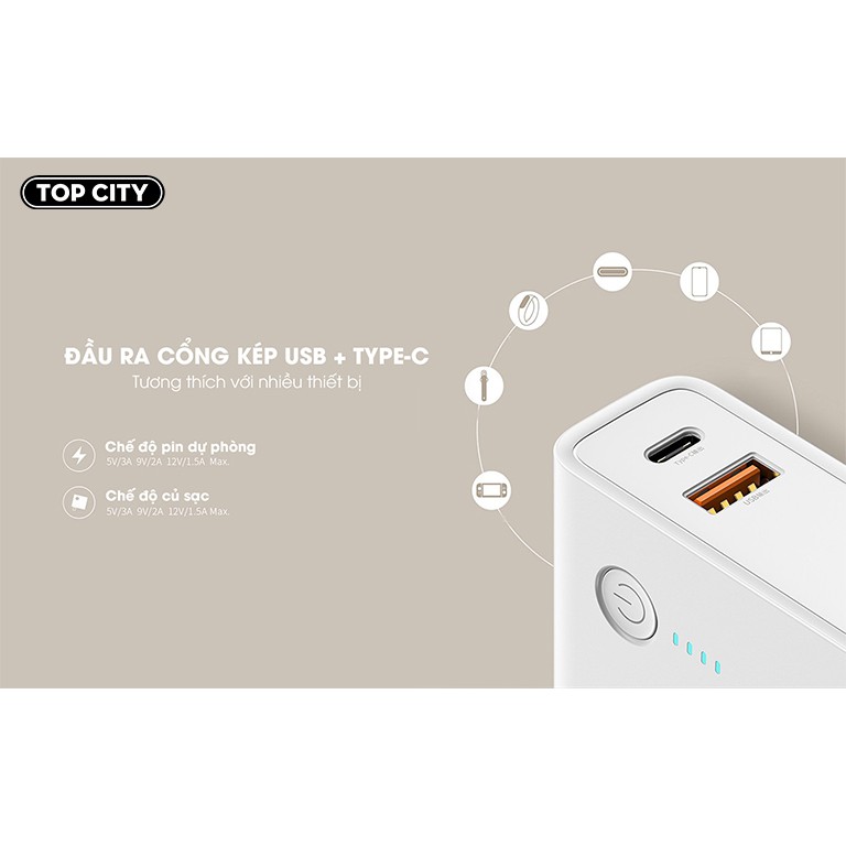 Sạc dự phòng Baseus 10000mah cho dân du lịch 2 cổng sạc nhanh cắm trực tiếp điện 220V