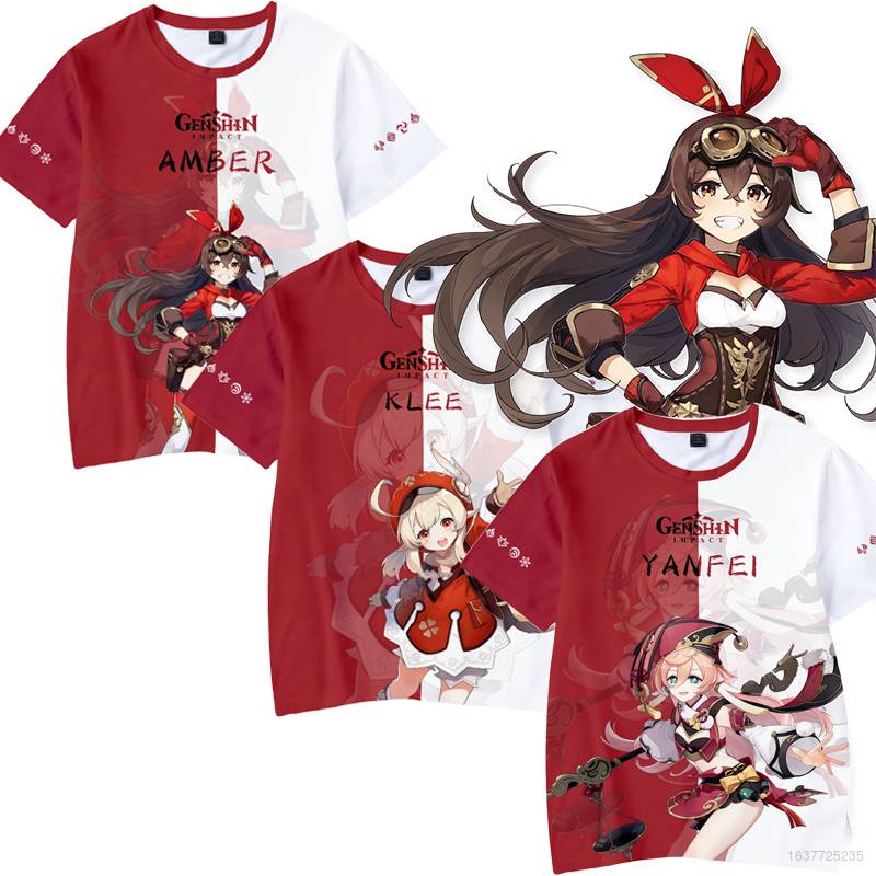 Áo thun tay ngắn dáng rộng in hình anime Amber Klee Yanfei cá tính hợp thời trang
