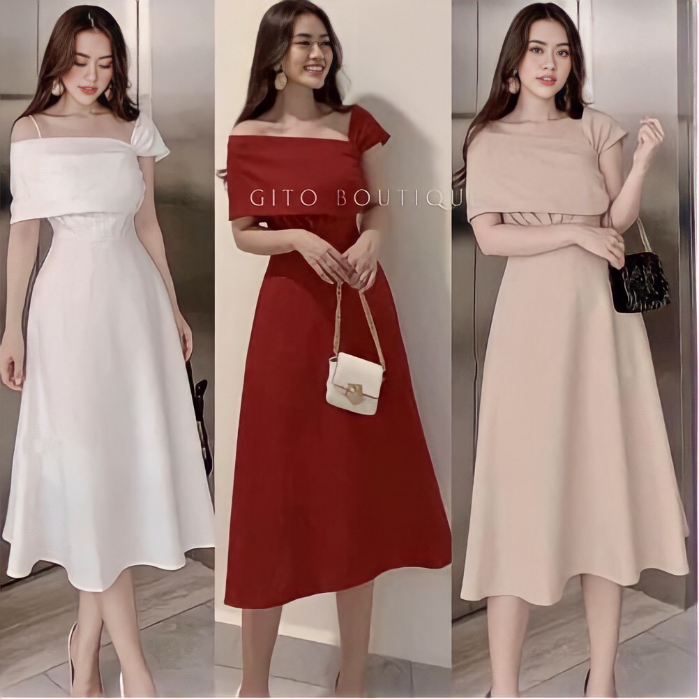 Đầm Xòe Dự Tiệc Lêch Vai, Váy Đầm Xòe Trễ Vai Sang Trọng Zenna [ảnh+video thật]