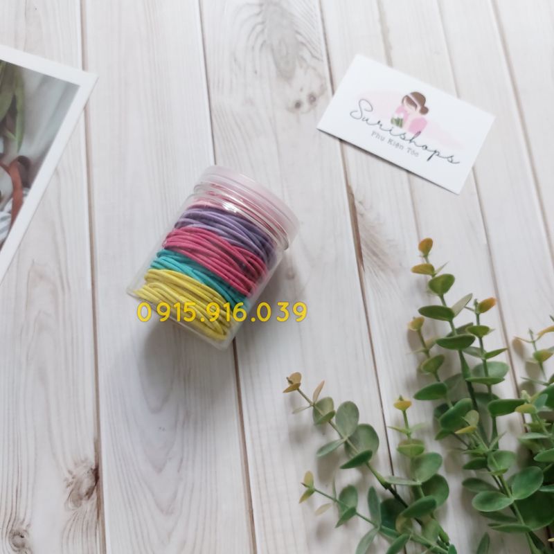 Set 100 Dây Thun Cột Tóc Đơn Giản, Thun cột tóc có hộp đựng