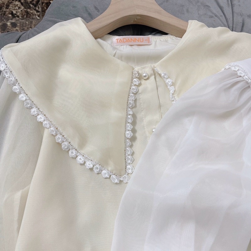 [Mã FAMARAL1 giảm 10K đơn 50K] áo sơ mi tiểu thư viền ren cổ buộc nơ đen thắt nơ | BigBuy360 - bigbuy360.vn