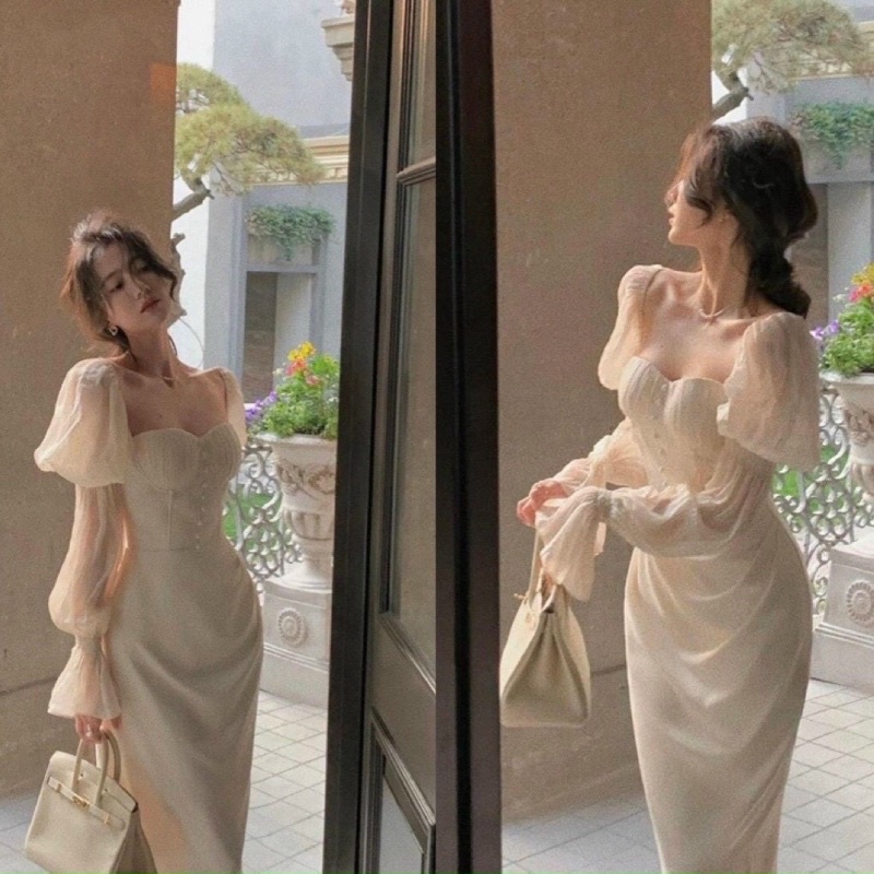 Đầm tiểu thư tay phồng cúp ngực dự tiệc sang trọng