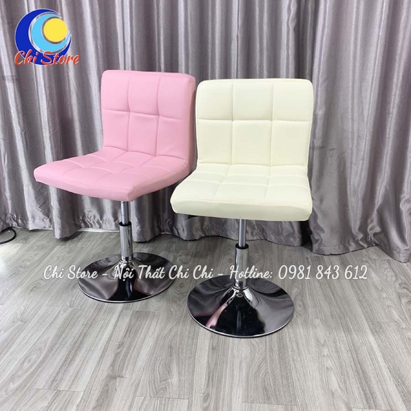 Ghế Ngồi Quầy Lễ Tân Không Tay Có Tựa Tuỳ Chỉnh Độ Cao 30-50cm, Ghế Makeup, Livestream Bọc Da Cao Cấp Sang Chảnh