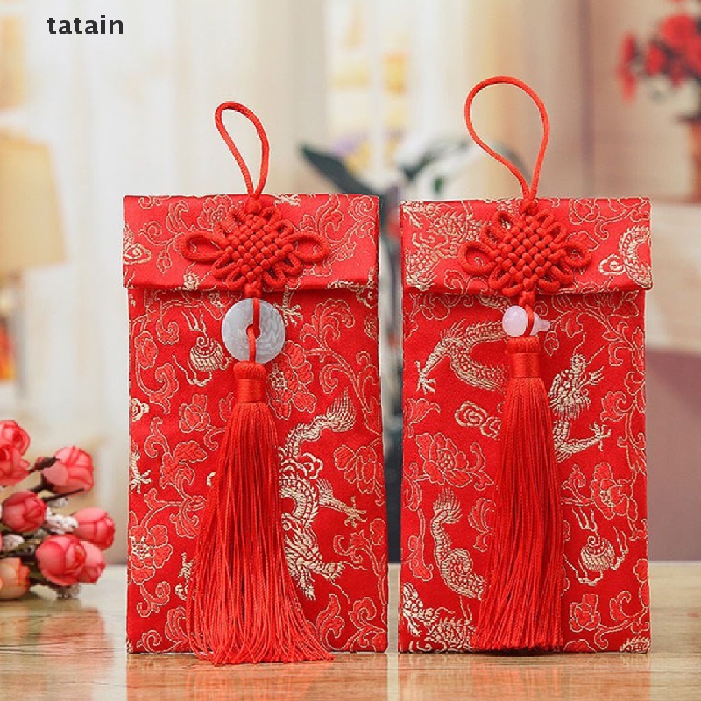 [TAT] Chinese Knot Red Envelope Gift Bag Exquisite Floral Money Wedding Tassel Bags CVX