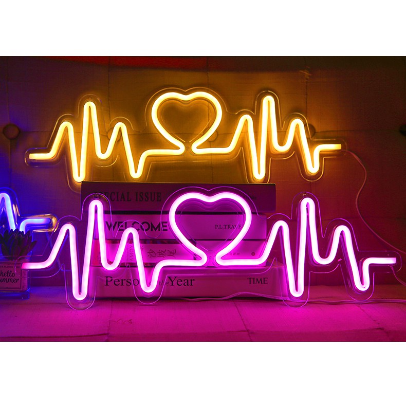 Đèn led neon trang trí mẫu Nhịp đập Trái tim chiếu sáng tường trang trí trong bầu không khí bố trí phòng ngủ