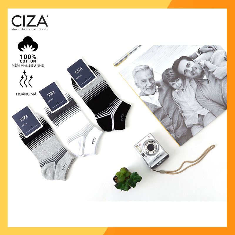 Tất nam cổ tròn CIZA phối sọc kháng khuẩn khử mùi chống hôi chân chất cotton TNKC01