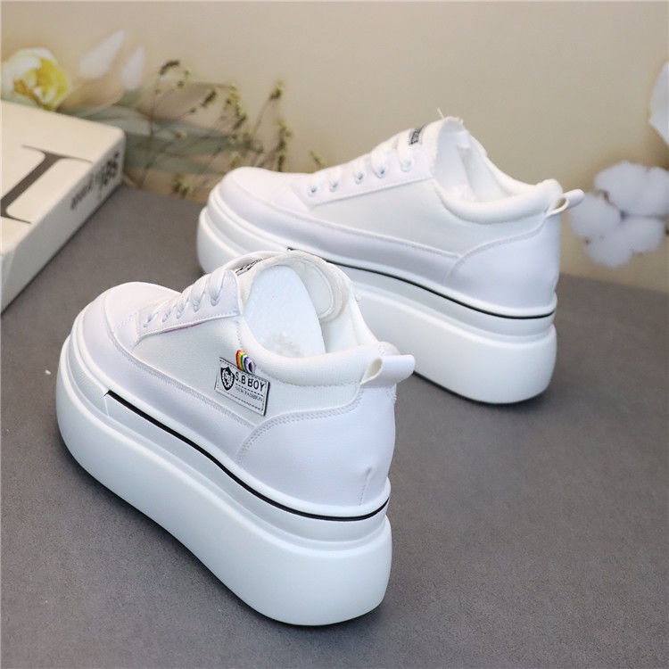 Giày nữ hàn quốc |  Mùa thu mới rộng vải buồm nhỏ giày trắng dày giày bánh muffin gót sinh viên quần áo thể thao thoải mái đôi bàn giầy Tăng 10 cm