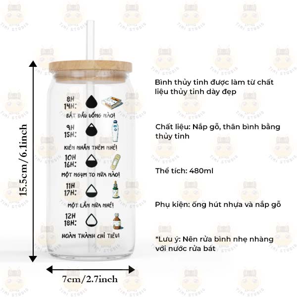 Bình Thủy Tinh Trong Suốt Hình Timeline Uống Nước - Tỉ Mỉ Studio - Mã 2507CG18
