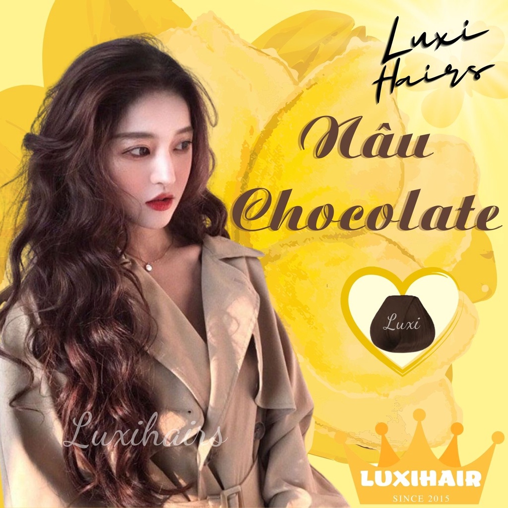 Thuốc Nhuộm Tóc NÂU CHOCOLATE Bestseller Tặng Kèm Oxi Găng Tay Mũ Trùm Đầu - Luxihair