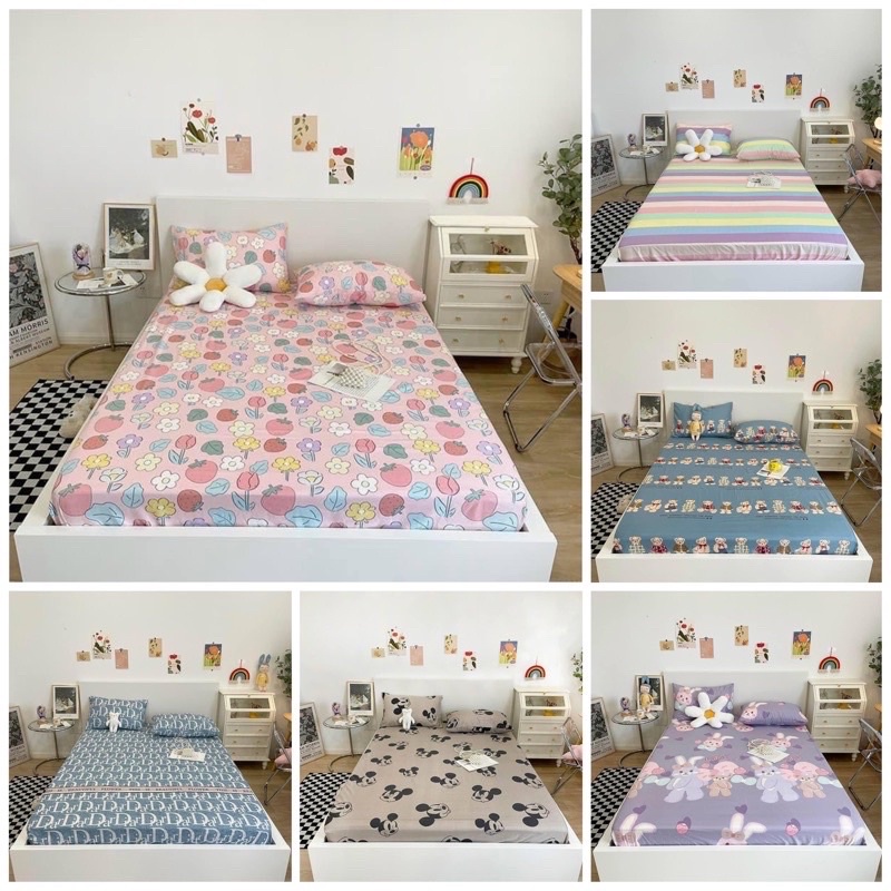Ga Trải Giường Poly Cotton M6/M8/2M2 Nhiều Mẫu Tùy Chọn Có kèm 2 vỏ gối