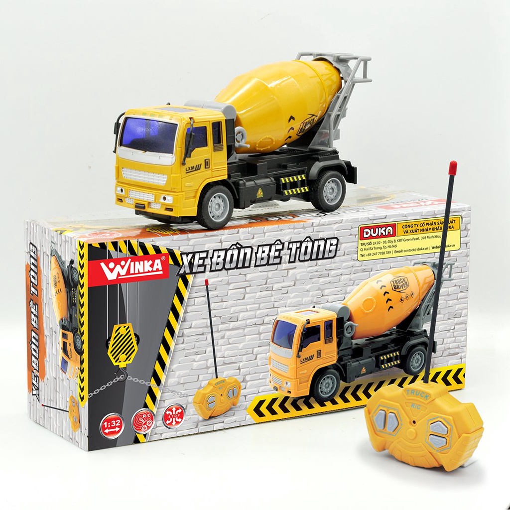 Đồ Chơi DuKa : Xe Điều Khiển -  Xe Bồn Bê Tông + Xe Thang Cứu Hộ + Máy Xúc Lật Gầu + Xe Vệ Sinh Môi Trường (Phân Loại)
