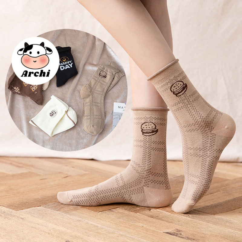 Tất cổ cao ulzzang bánh quy cuộn mép