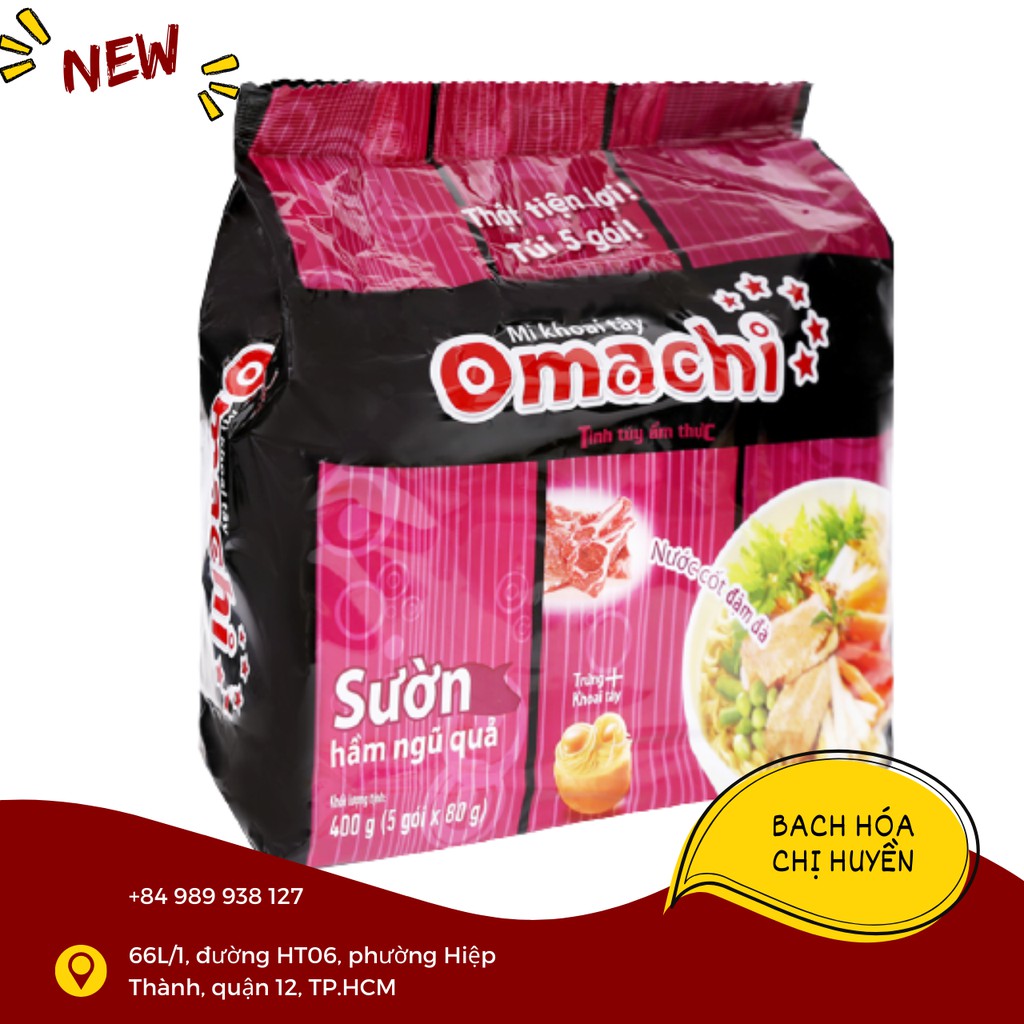 Lốc 5 gói mì khoai tây Omachi 5 sao 78g đủ vị (sốt spaghetti + Sốt bò hầm + Sườn hầm ngũ quả + tôm chua cay) | BigBuy360 - bigbuy360.vn