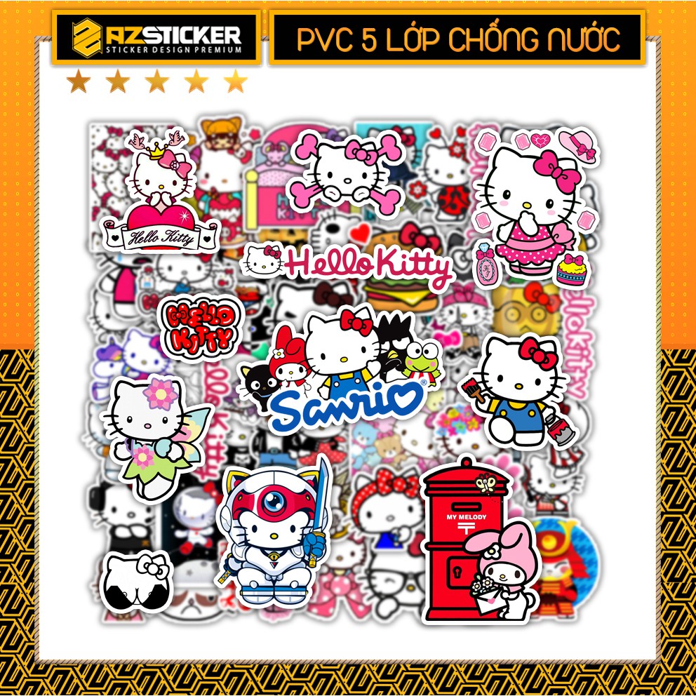 Sticker Hello Kitty | Sticker Dán Nón Bảo Hiểm, Dán Điện Thoại, Trang Trí Sổ Tay, Sticker Chất Liệu PVC Chống Thấm Nước