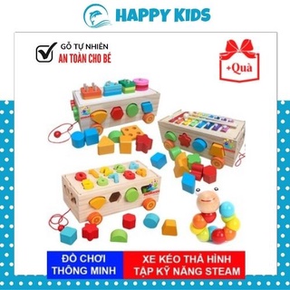 Đồ Chơi Xe Kéo Bằng Gỗ Thả Hình Khối Kết Hợp Số đếm - Đàn - Bảng Phân Loại An Toàn Trẻ Từ 2 Đến 6 Tuổi HAPPY KIDS247