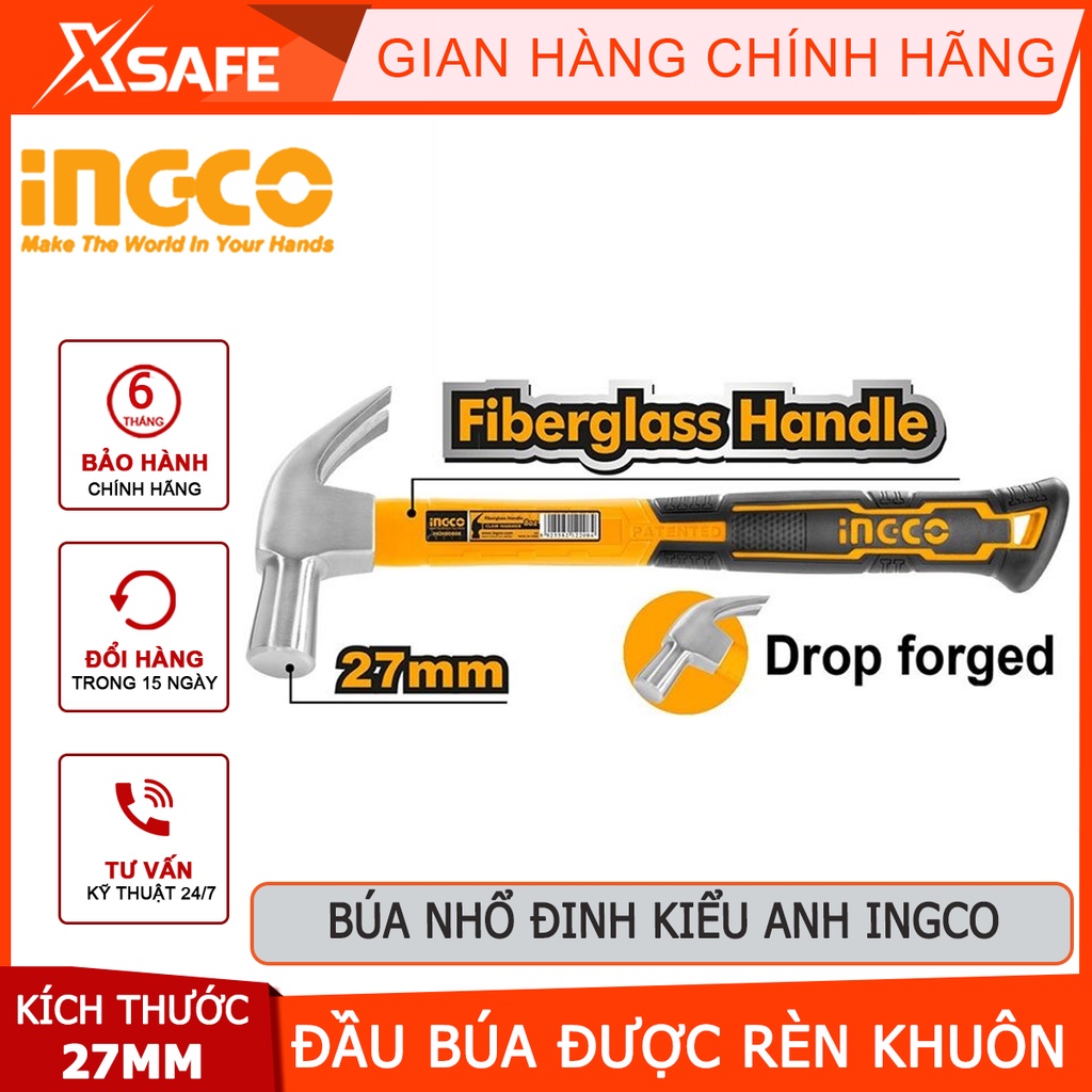 Búa cầm tay INGCO HCH880227 Búa nhổ đinh kiểu anh thép cacbon, kích thước 27mm, đầu búa được rèn khuôn - [XSAFE]