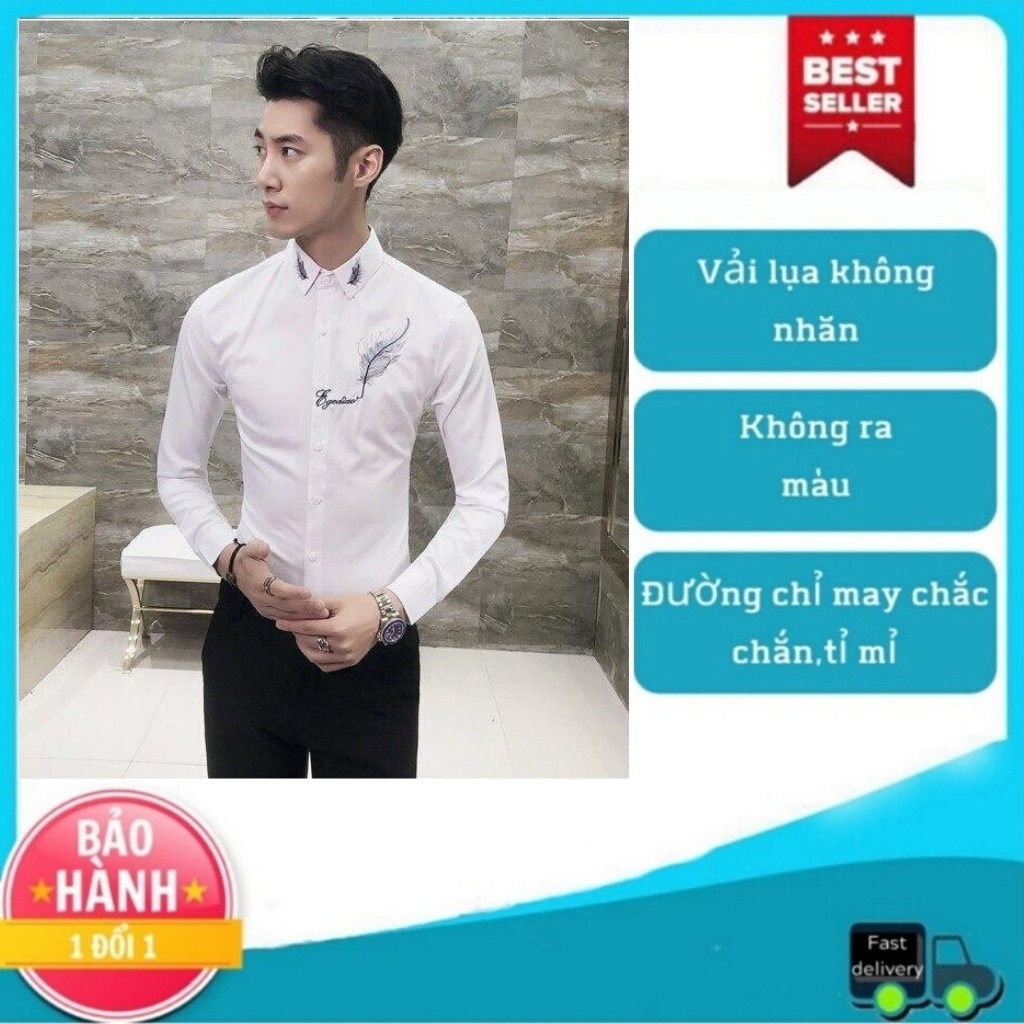 Áo Sơ mi nam [FREESHIP] Sơ mi nam chất lụa dài tay lông công ngực cổ cao cấp | BigBuy360 - bigbuy360.vn