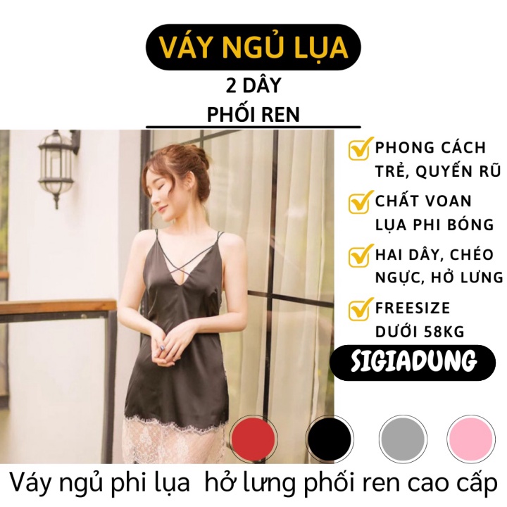 [SGD] Váy Ngủ - Đầm Ngủ Phi Lụa 2 Dây Hở Lưng Phối Ren Sexy Thoải Mái Cho Bạn Nữ 6885