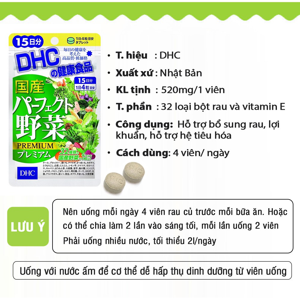 Viên uống rau củ DHC Nhật Bản bổ sung chất xơ, giảm nổi mụn, làm đẹp da thực phẩm chức năng 30 ngày