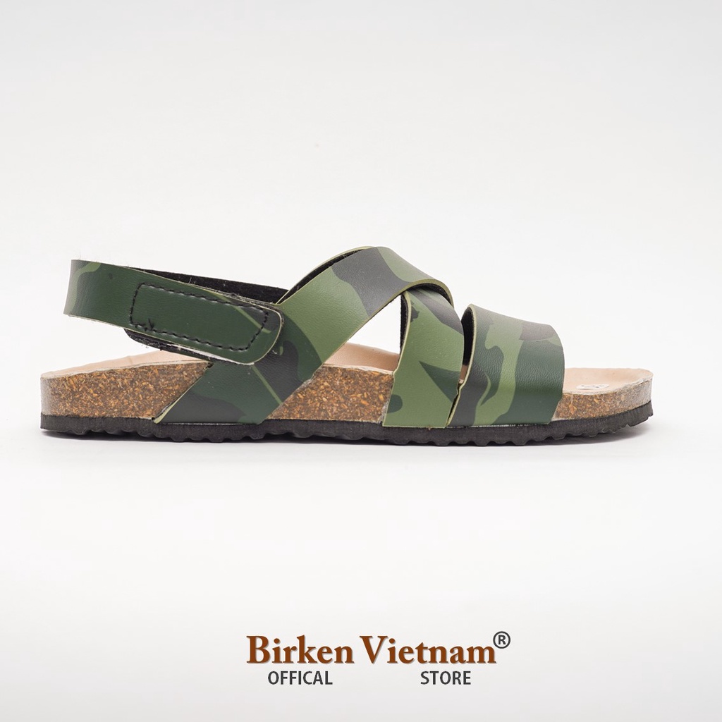 Mã R21 Sandal ĐẾ TRẤU Da PU Camo Rằn Ri Quai Chéo Khóa Dán Unisex Birken Vietnam Bioline