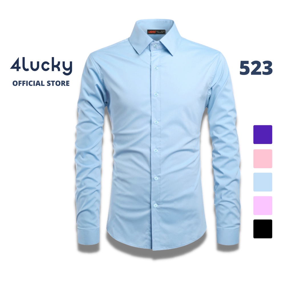 Áo sơ mi nam dài tay trơn big size 4Lucky -523, chất lụa chống nhăn