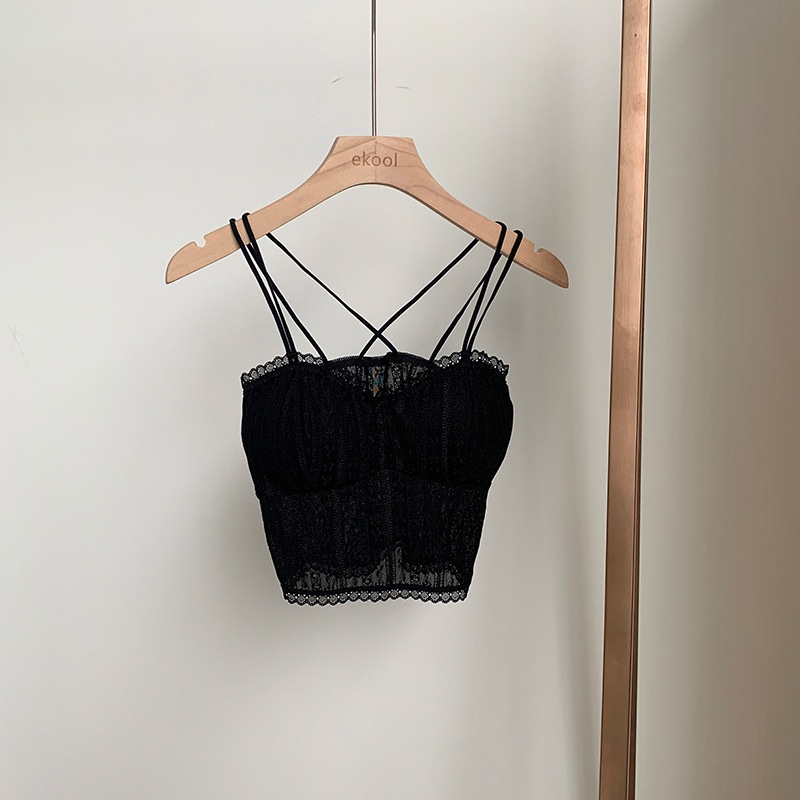 DUNEA Áo hai dây phối ren có đệm ngực gợi cảm cho nữ