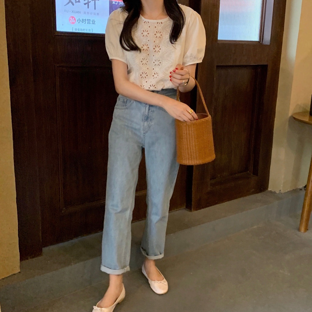 Áo Sơ Mi Tay Phồng Phong Cách Hàn Quốc Cổ Điển Dành Cho Nữ