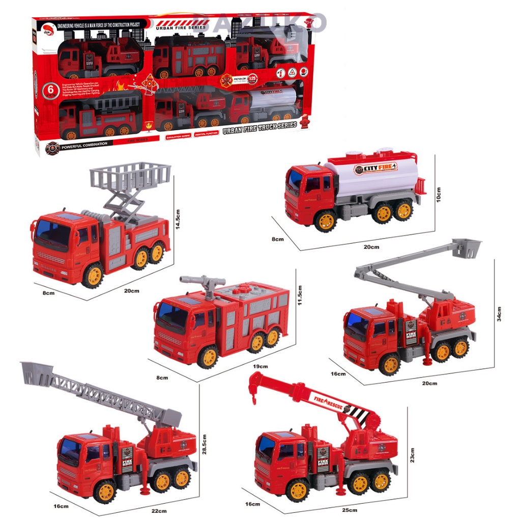Đồ chơi ô tô mô hình set 6 xe cứu hoả cỡ lớn cho bé