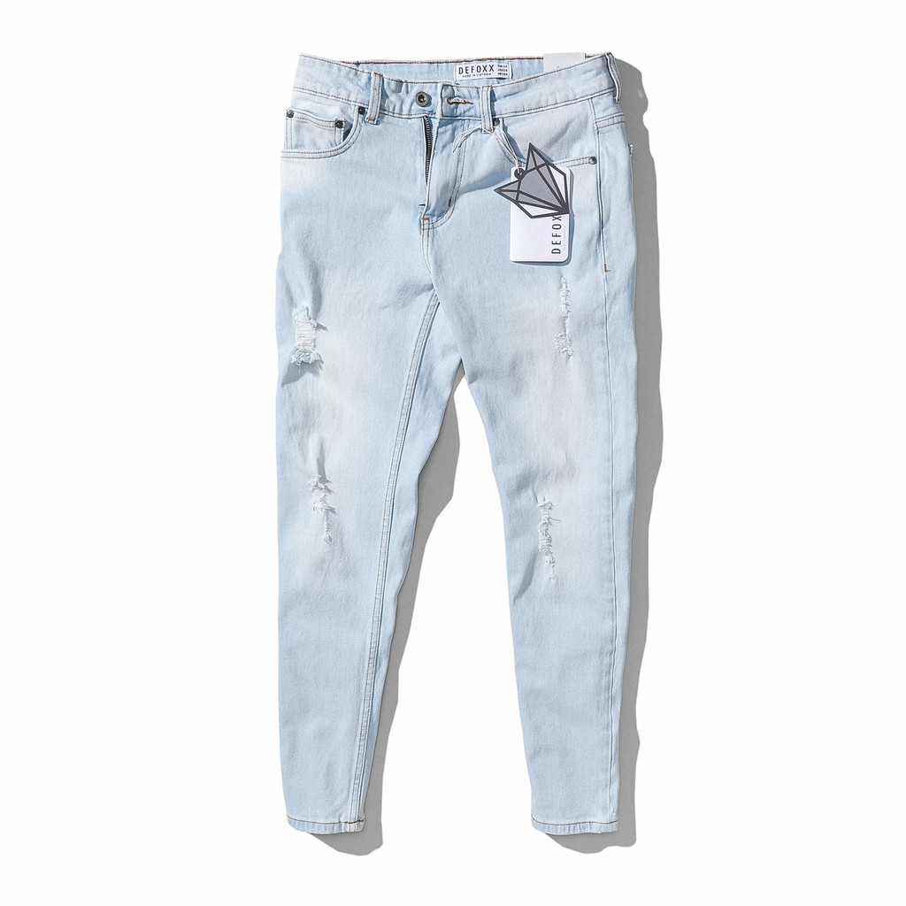 Quần jeans nam Defoxx slim fit xanh rách 20923 Foxxmen