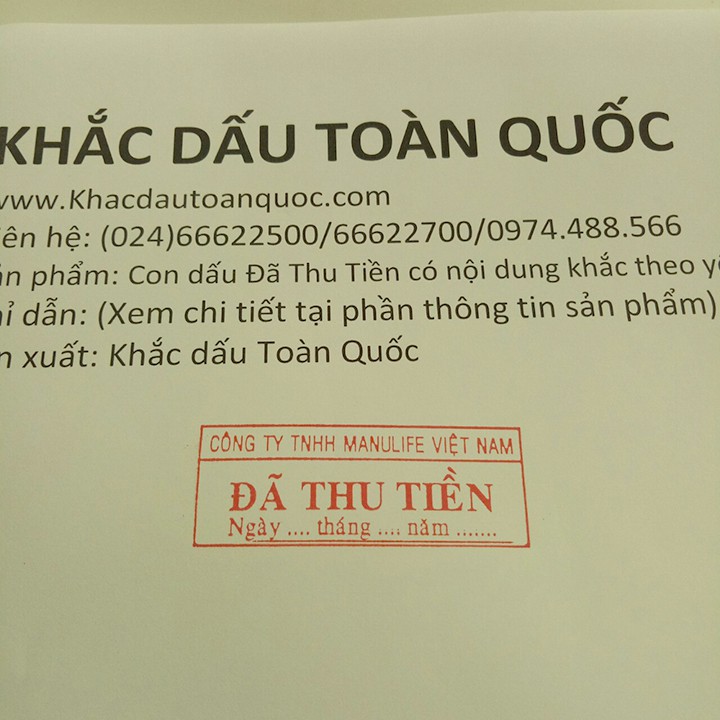 Khắc dấu Đã Thu Tiền có nội dung theo yêu cầu