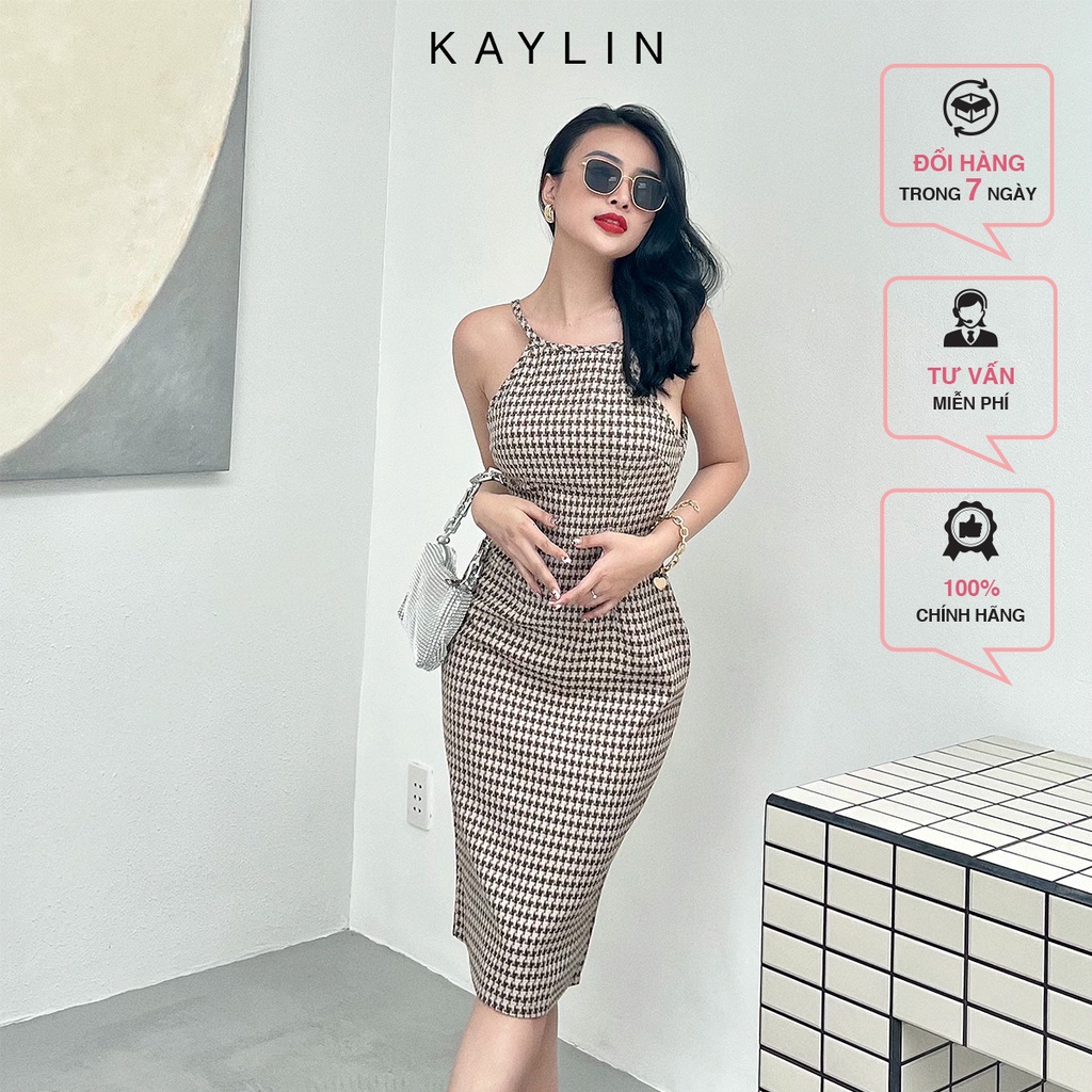 Đầm hở lưng họa tiết dích dắt N1713 - KAYLIN
