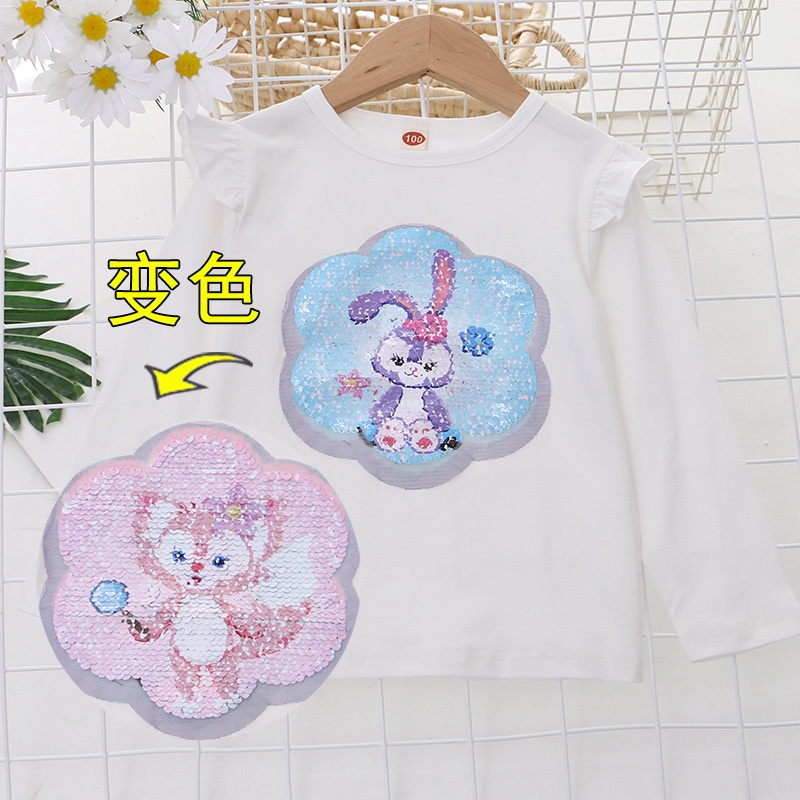 Áo Thun Cotton Tay Dài Đính Kim Sa Lấp Lánh Thay Đổi Màu Sắc Thời Trang Cho Bé Gái 2-8 Tuổi