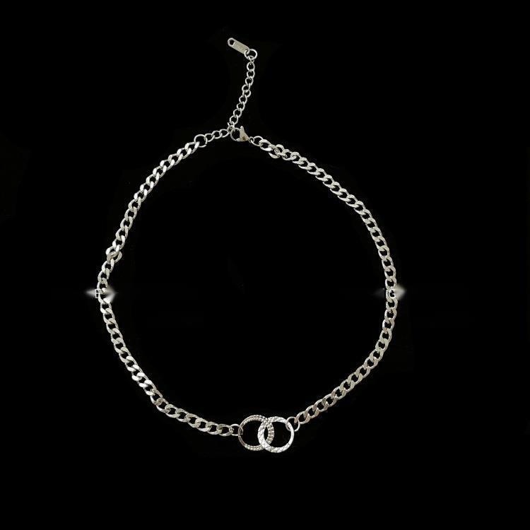 Dây chuyền nhẫn đôi phối dây xích thời trang hip hop harajuku sang trọng cá tính