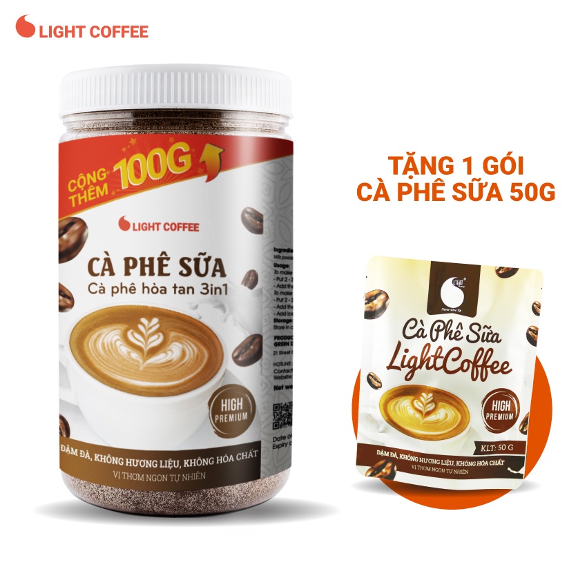 [Mã BMBAU50 giảm 7% đơn 99K] Cà phê sữa hòa tan 3in1 Light Coffee không hương liệu, vị cà phê đậm đà - Hủ 600gr