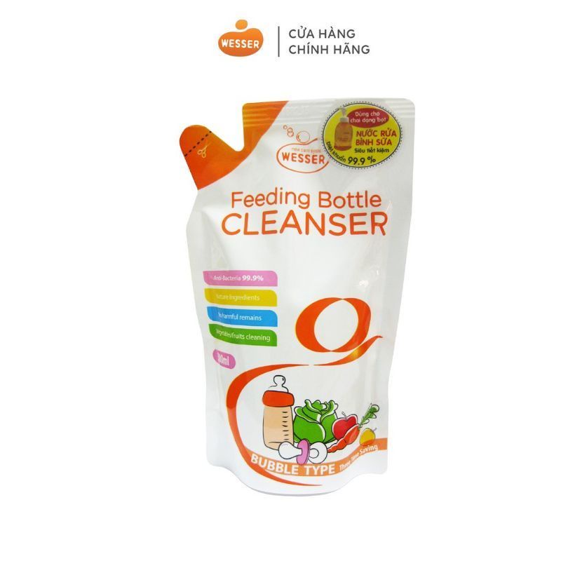 Combo 3 túi nước rửa bình sữa wesser 500ml nhập khẩu Hàn Quốc