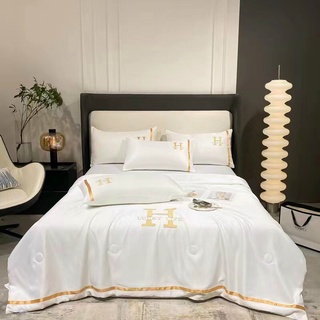 (4 món) bộ chăn hè ga gối phi lụa thêu loại 1
