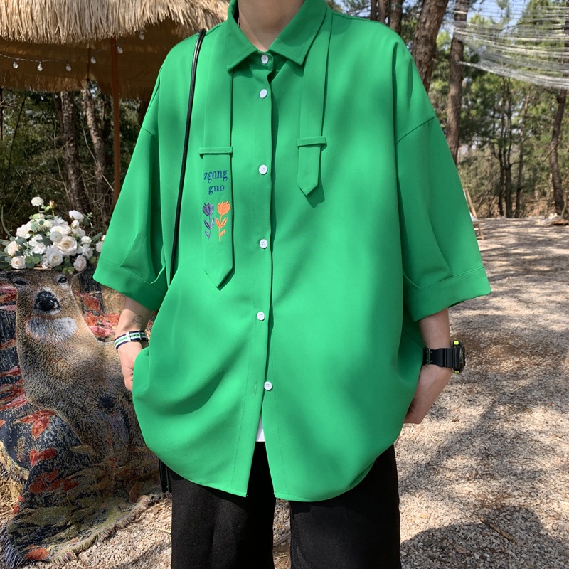 Áo Sơ Mi Tay Ngắn Chất Lụa Lạnh Phong Cách Hong Kong Cá Tính