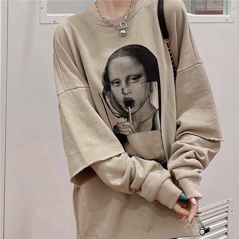 Áo Nỉ Nữ Dài Tay Cổ Tròn Thời Trang Hàn Mới