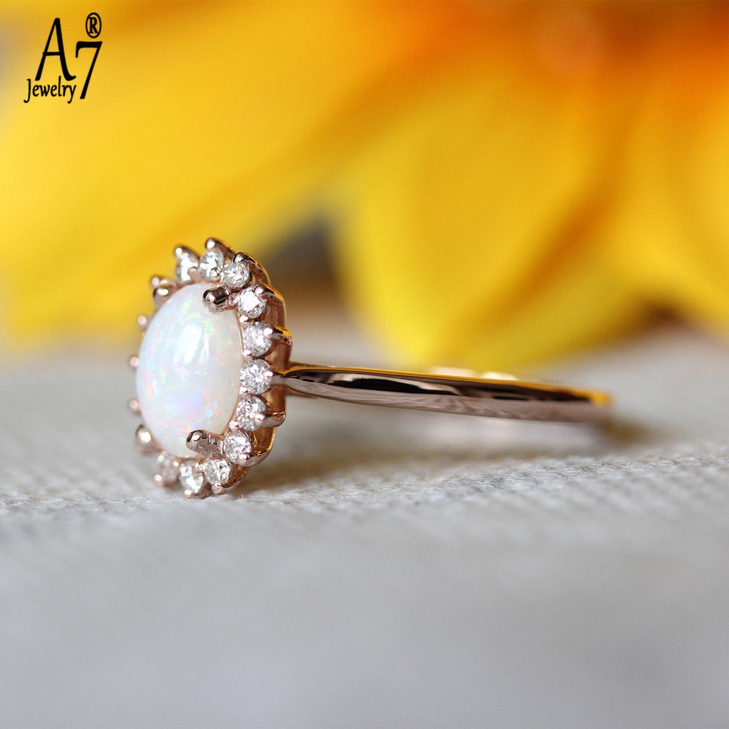 Nhẫn bạc 925 mặt đá Opal hình quả trứng thời trang mới 18K