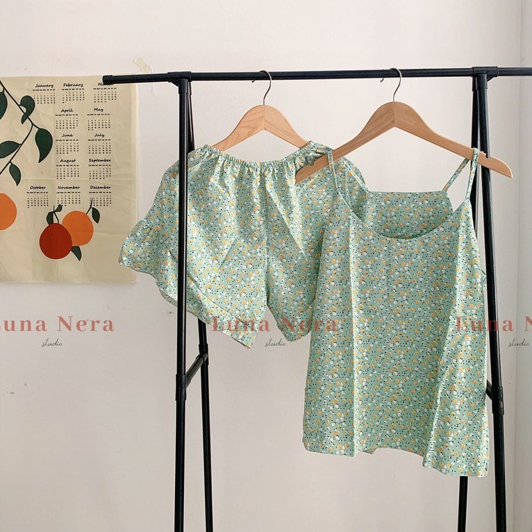 [TẶNG GƯƠNG CẦM TAY] Set đồ ngủ 2 dây hoa nhí hiện đại quần viền bèo | Ảnh thật 100% ♡ | BigBuy360 - bigbuy360.vn